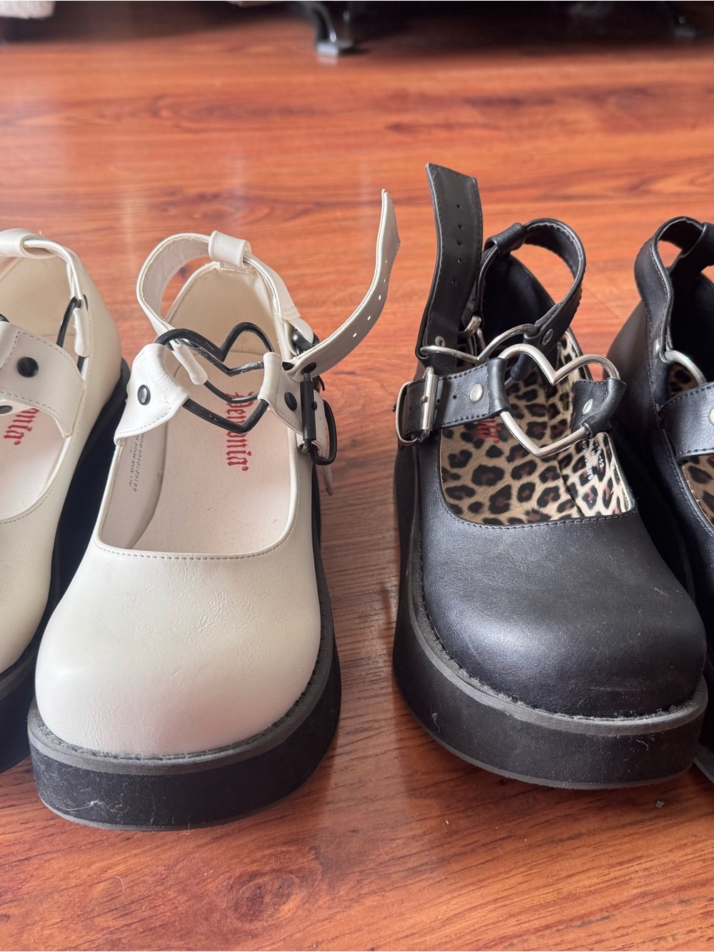 Heart Buckle Mary Jane demonia Shoes in White and Black